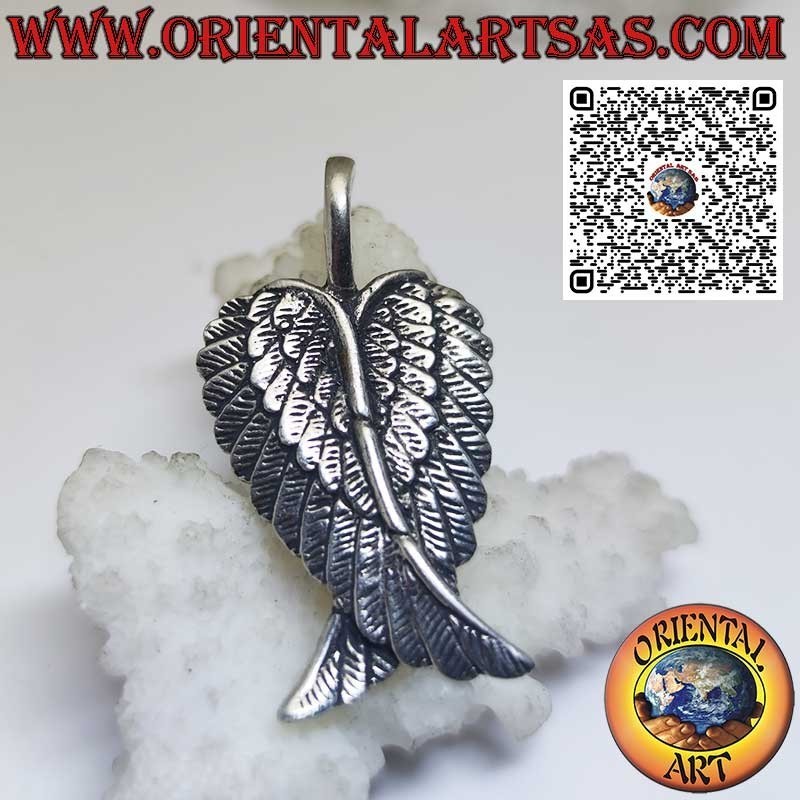 Pendentif en argent, paire d'ailes d'ange entrecroisées
