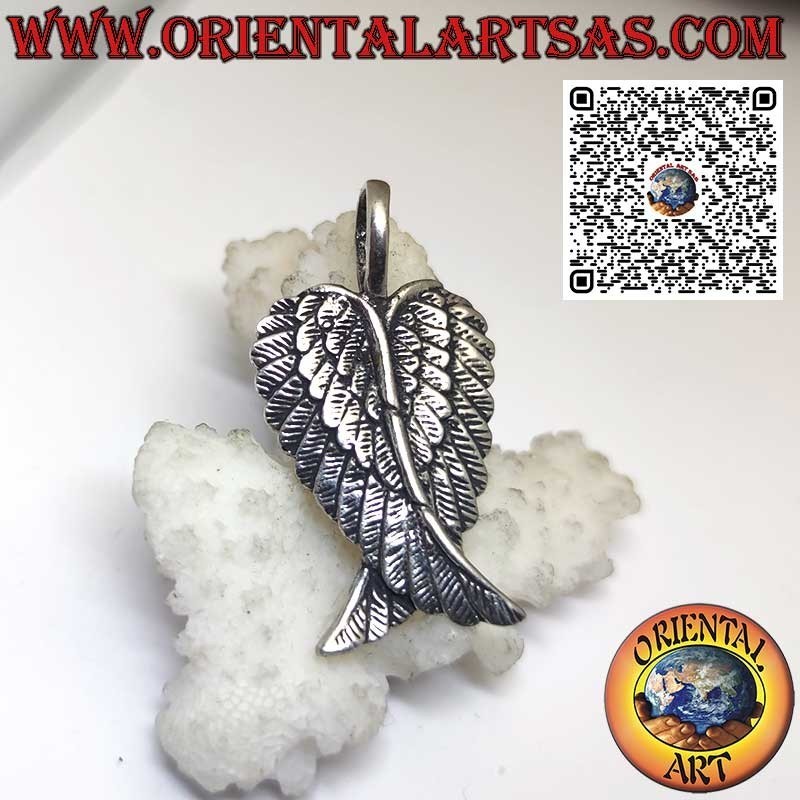 Pendentif en argent, paire d'ailes d'ange entrecroisées