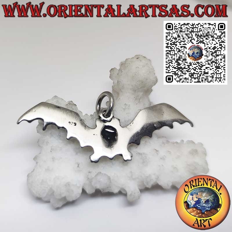 silver pendant, bat with open wings