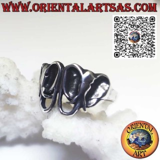 Anello in argento, coppia di teste di elefanti