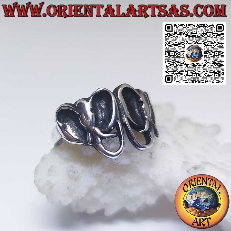 Silver ring, pair of elephant heads