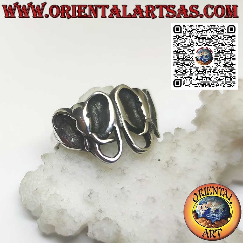 Anillo de plata, par de cabezas de elefante.