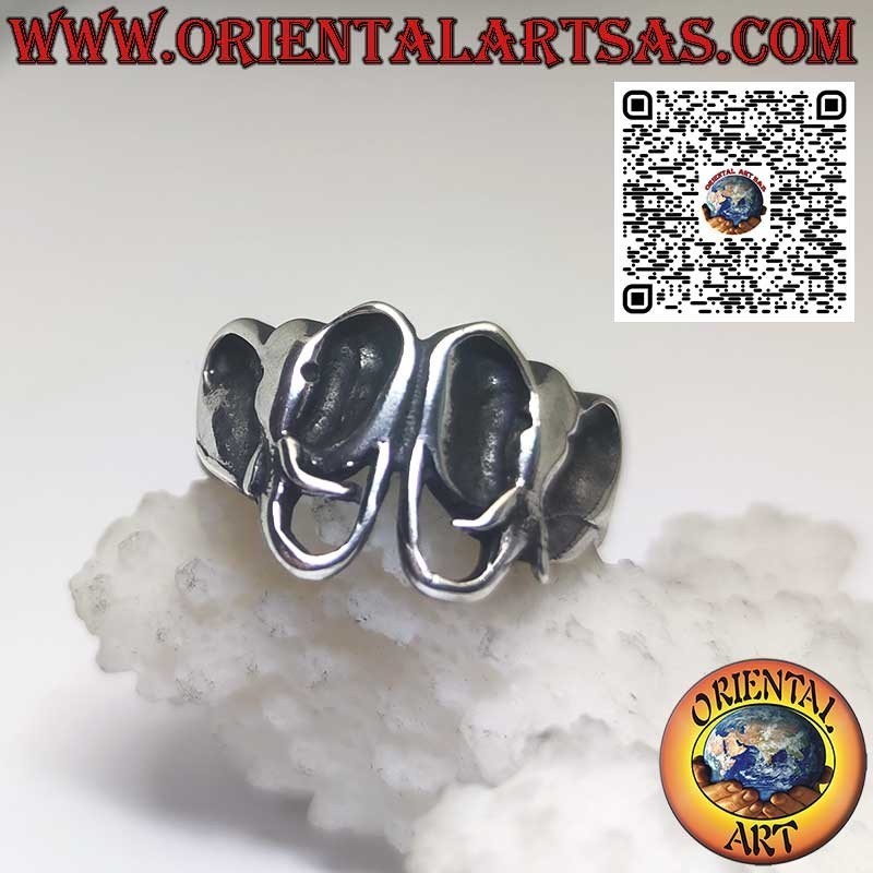 Bague en argent, paire de têtes d'éléphants