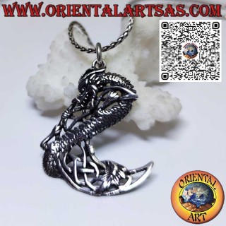 Silver Pendant, Dragon Coiled on Celtic Moon