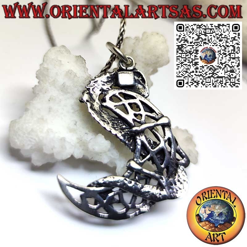 Silver Pendant, Dragon Coiled on Celtic Moon