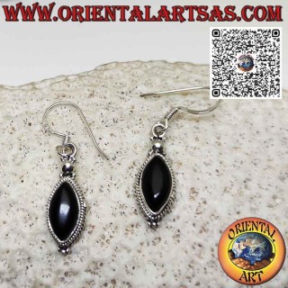 Boucles d'oreilles en argent avec onyx navette entouré de galon et de sphères