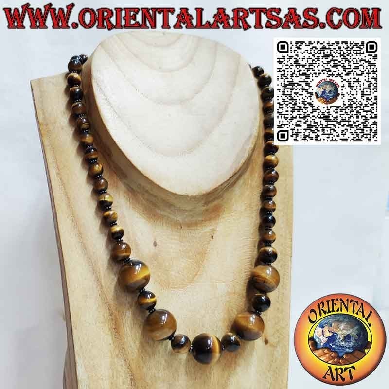 Collana di occhio di tigre naturali a sfere con chiusura in argento