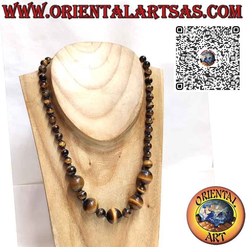 Collar Ojo de Tigre Natural Esferas Plata | Oriental Art