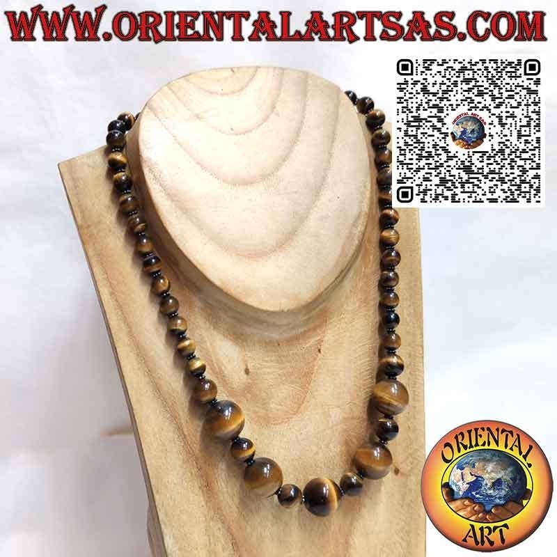 Collier Oeil de Tigre Naturel Perles Argent | Oriental Art