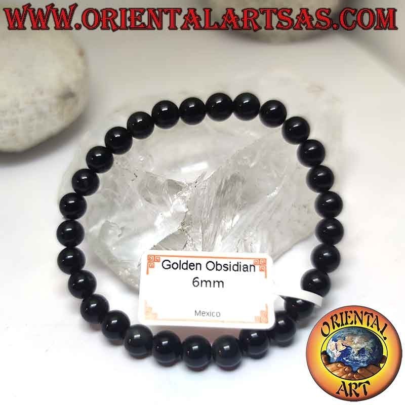 Obsidiana Natural Pulsera Elástica 6mm | Gema de Protección