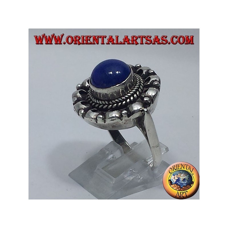 Bague en argent avec lapis lazuli rondes