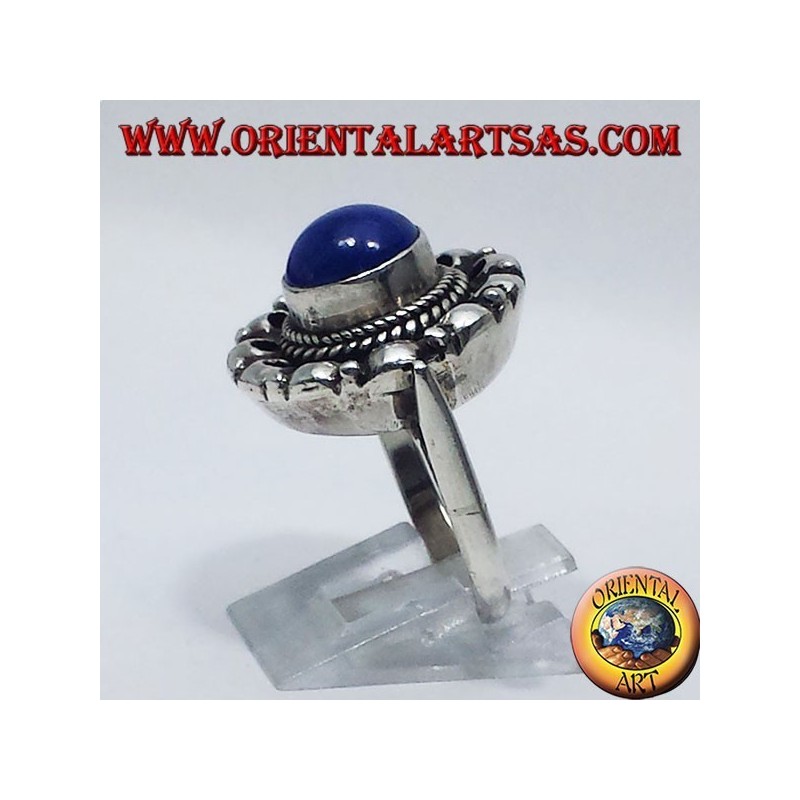 silver ring with lapis lazuli round