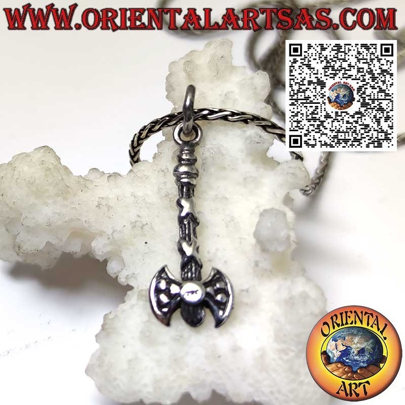 Silver pendant, hand-finished double-headed axe