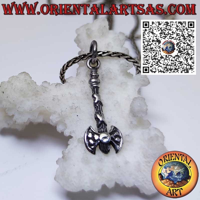 Silver pendant, hand-finished double-headed axe