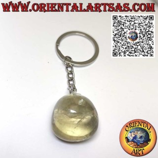 Llavero de metal con topacio ahumado de cuarzo natural rodado