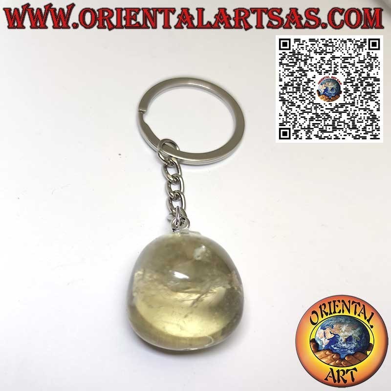 Natural Tumbled Smokey Quartz Topaz Metal Keychain