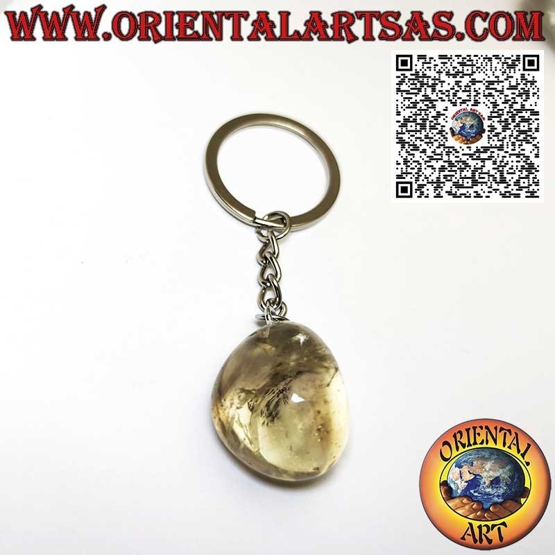 Porte-clés en Quartz Fumé Naturel & Métal