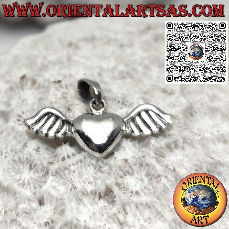 Silver pendant heart with wings symbol of purity, hope and protection