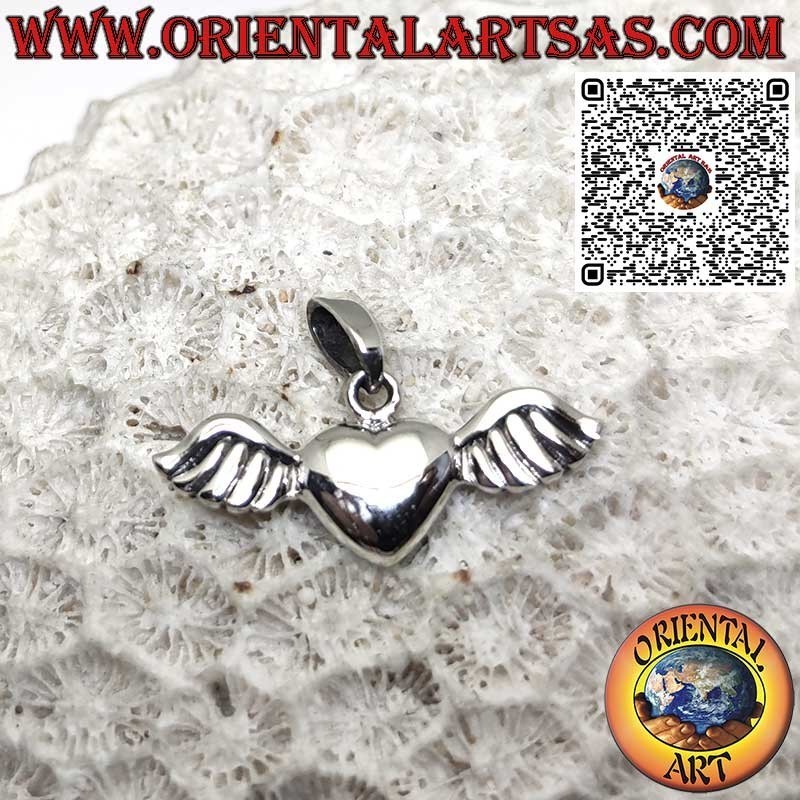 Silver pendant heart with wings symbol of purity, hope and protection