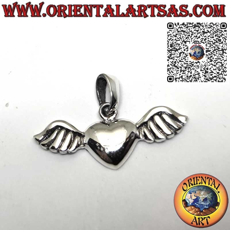 Silver pendant heart with wings symbol of purity, hope and protection