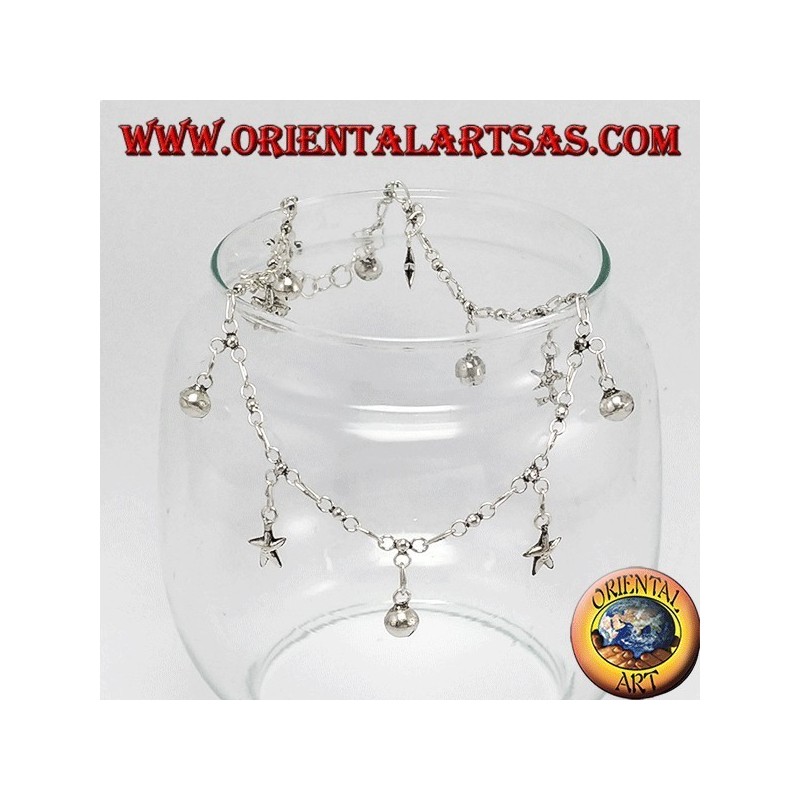 Bracelets de cheville en argent avec 5 étoiles et 7 cloches