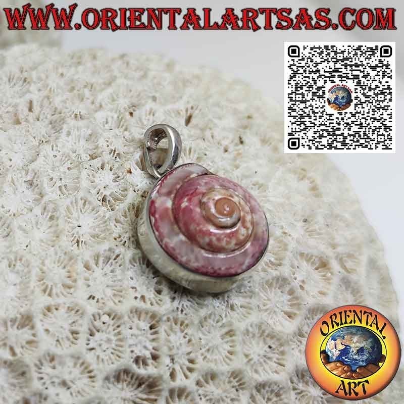 Ciondolo in argento  con astrea nautilus rosa in montatura liscia