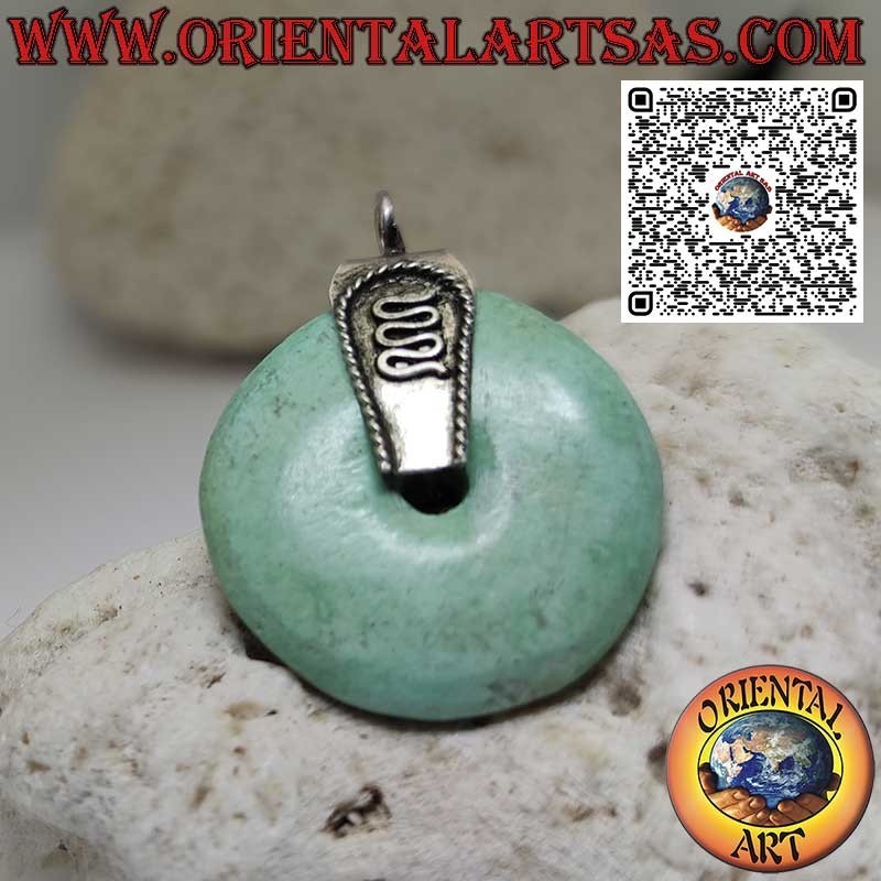 Pendentif Donut Turquoise Naturelle 28mm. Ø et crochet en argent