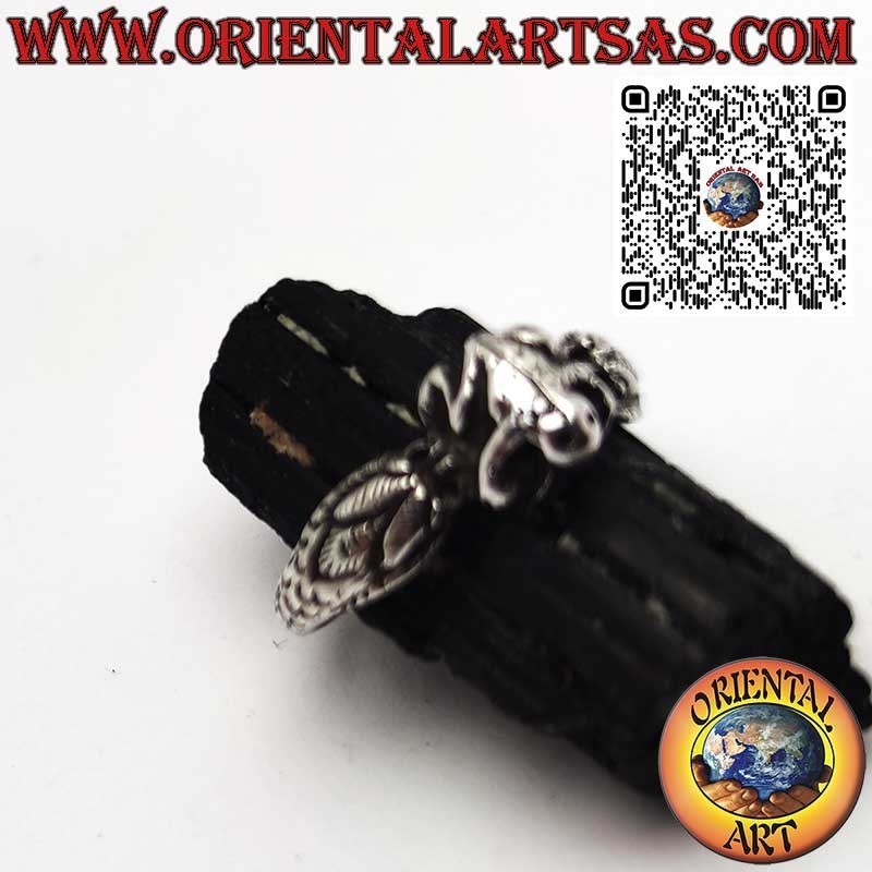 Bague en argent, la grenouille entre deux serpents cobra