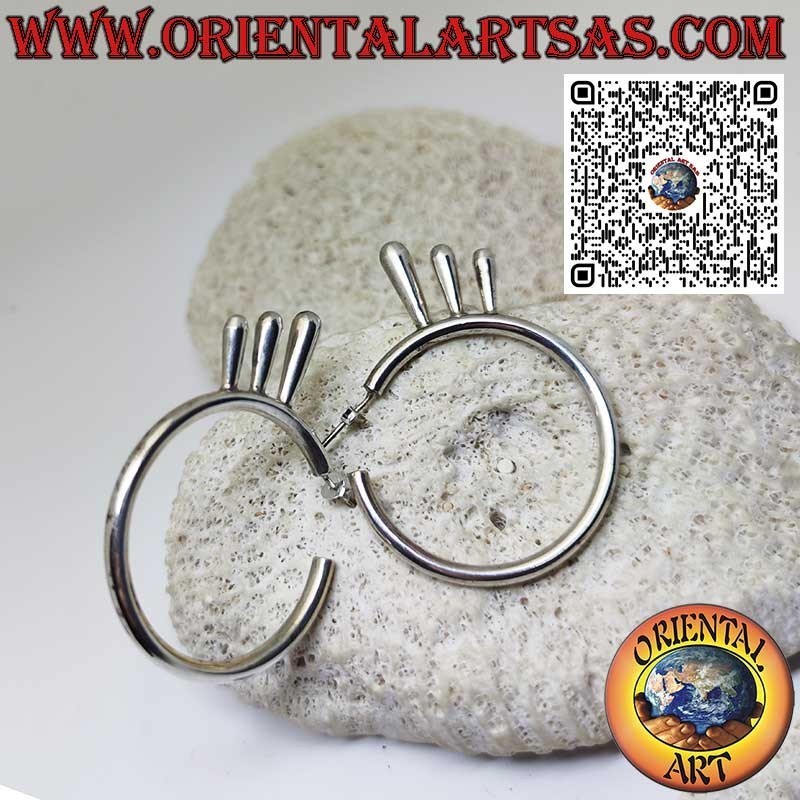 40mm Silver Hoop Earrings with Three Protruding Sticks