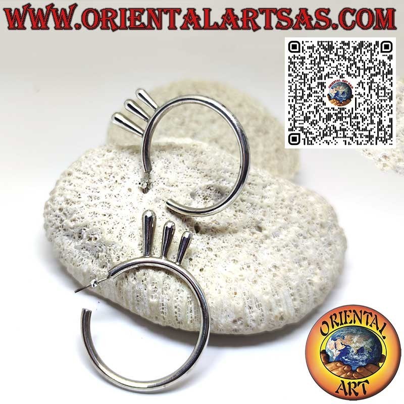 Orecchini in argento a cerchio da 40 mm. con tre bastoni sporgenti
