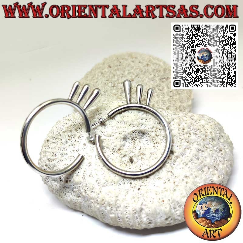 Boucles d'oreilles créoles en argent de 40 mm. avec trois bâtons qui dépassent