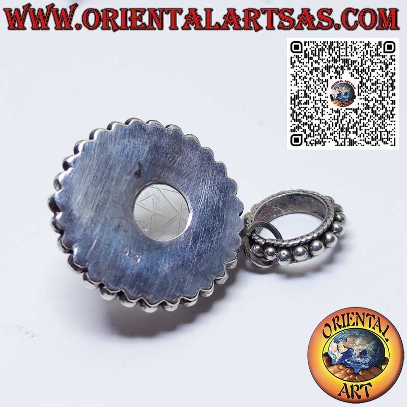 Silberanhänger mit Sri Yantra auf Bergkristall eingraviert 20mm.Ø