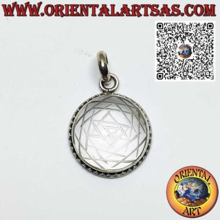Silberanhänger mit Sri Yantra auf Bergkristall eingraviert 18mm.Ø