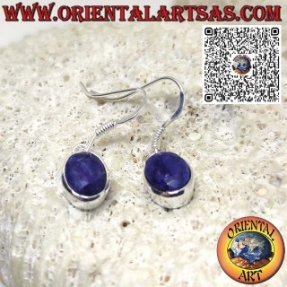 Boucles d'oreilles pendantes en argent avec saphirs naturels ovales et bord lisse