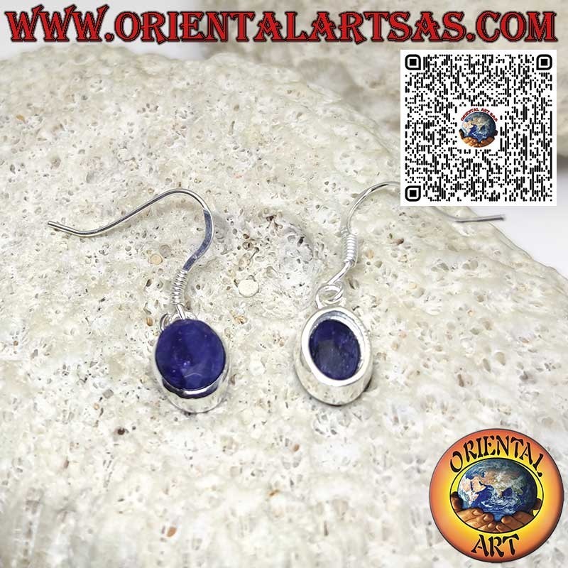 Orecchini pendenti in argento con zaffiri naturali ovali e bordo liscio
