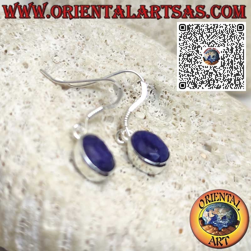 Silver drop earrings with oval natural sapphires and smooth edge