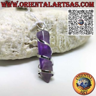 Natural Amethyst Tip Hexagonal Prism Pendant Wrapped With Hook
