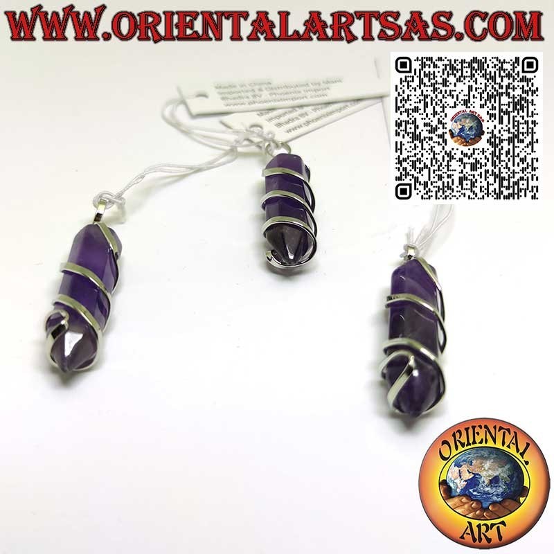 Natural Amethyst Point Hexagonal Wire-Wrapped Pendant | Oriental Art