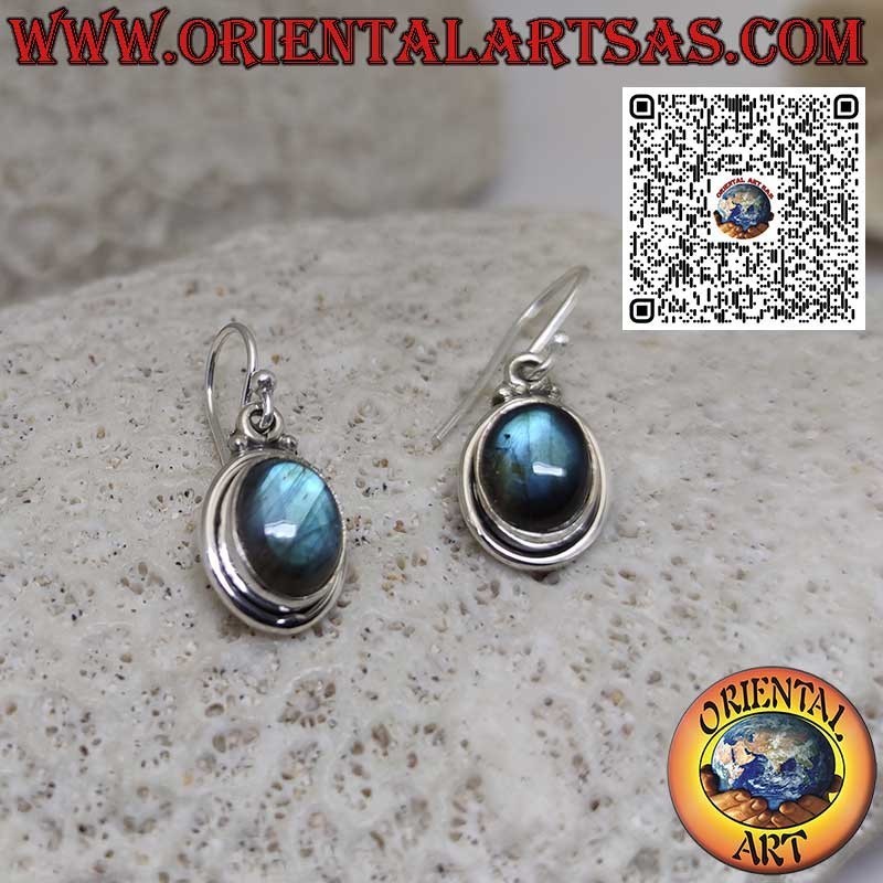 Natural Oval Labradorite Silver Earrings, Ring Edge