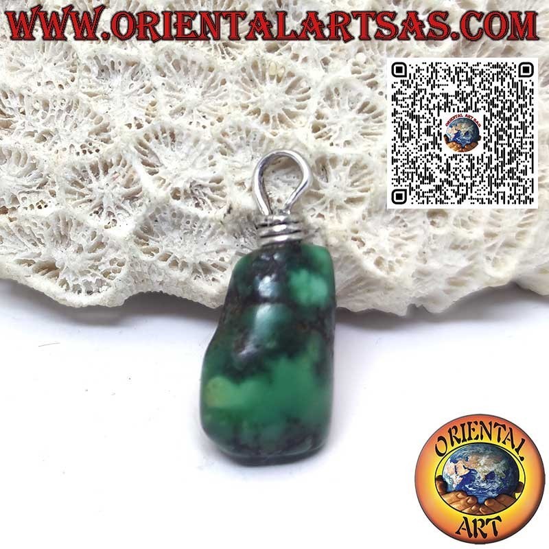 Ciondolo di turchese antico Tibetano con gancio in argento fatto a mano