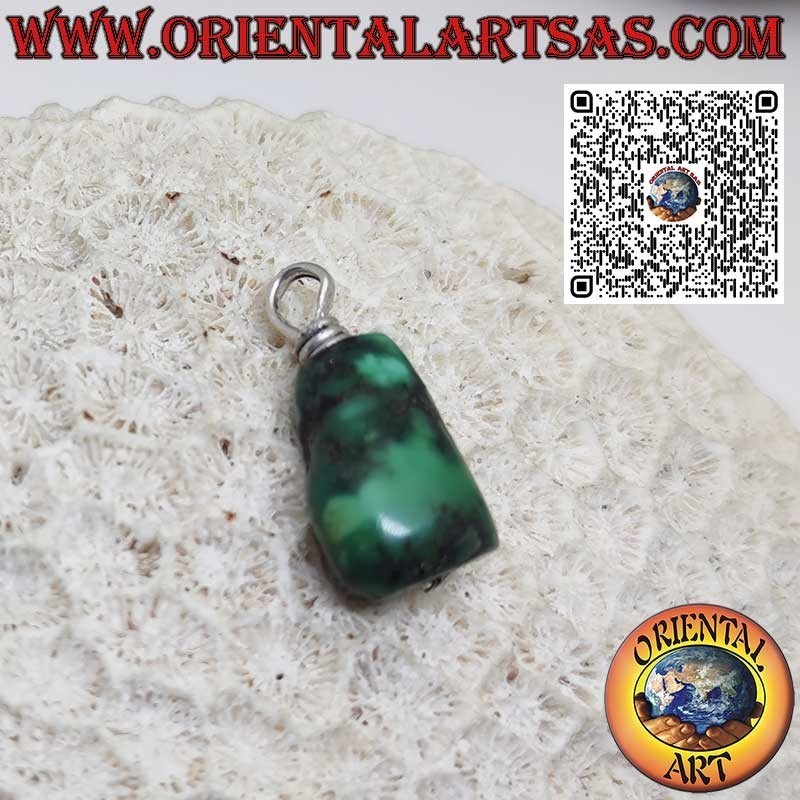 Ciondolo di turchese antico Tibetano con gancio in argento fatto a mano