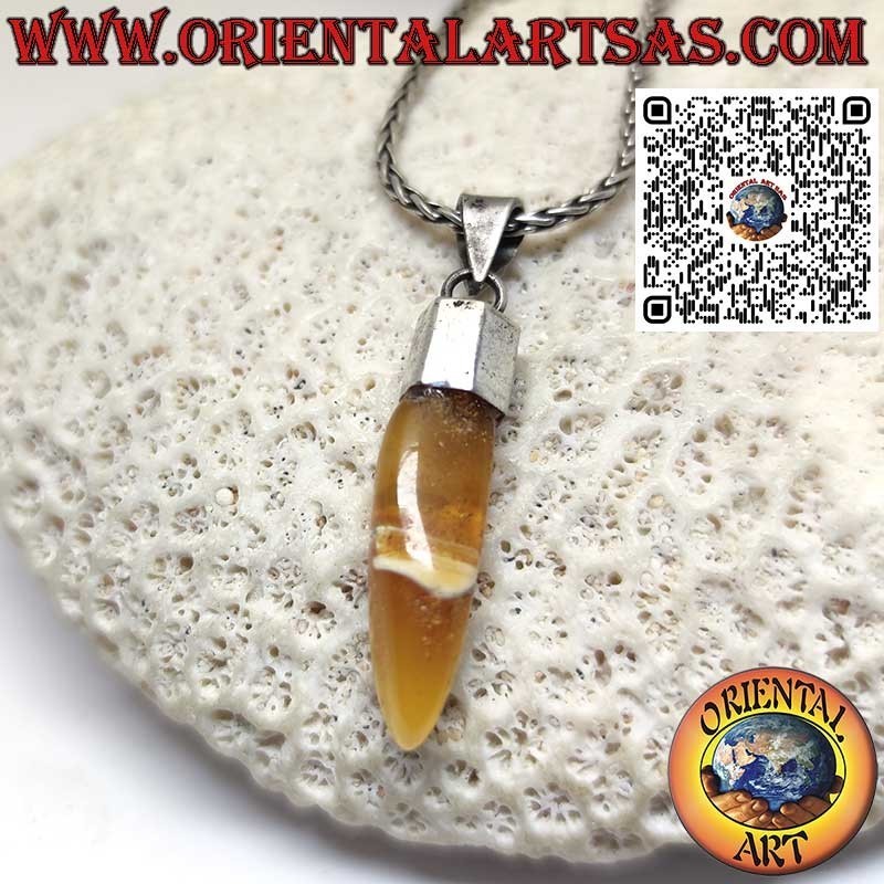 Ciondolo con gancio in argento 925 con ambra baltica naturale a punta