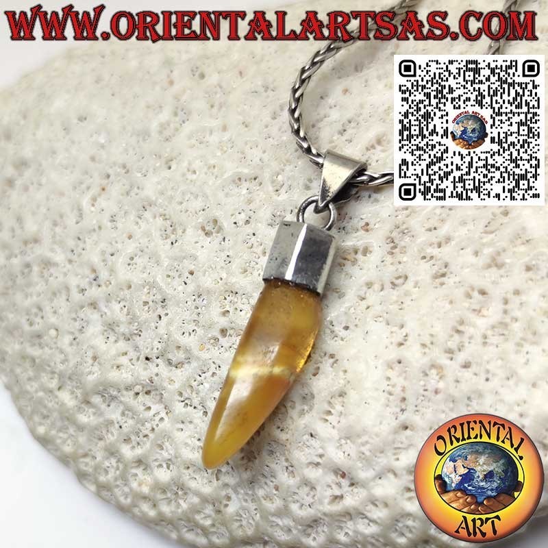 Ciondolo con gancio in argento 925 con ambra baltica naturale a punta