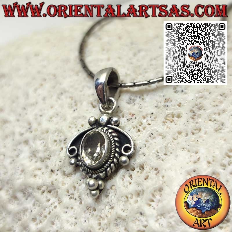 Colgante de plata con topacio amarillo natural en engaste étnico