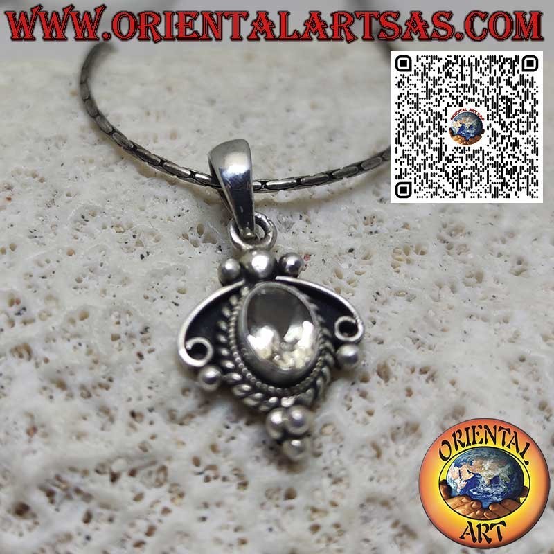 Silver pendant with natural yellow topaz on ethnic setting