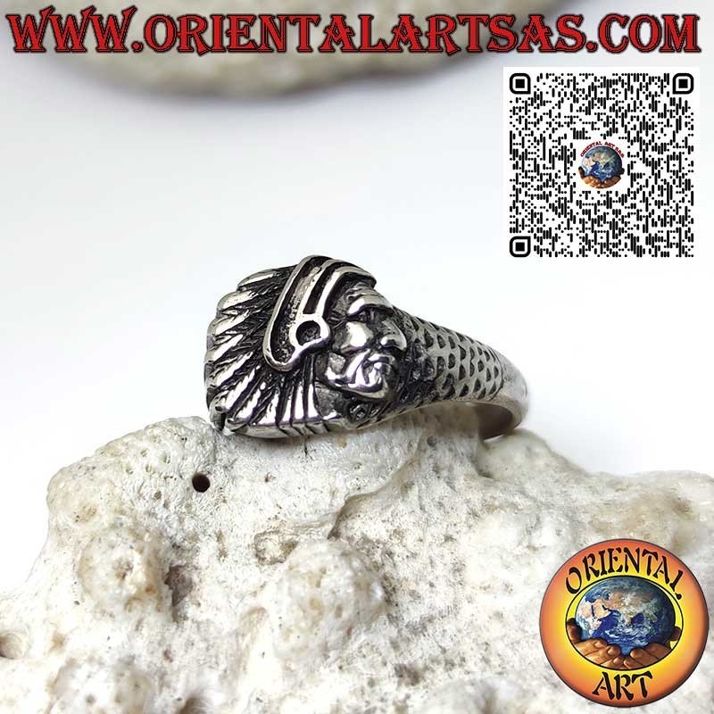 Anillo de plata con cabeza de indio nativo americano de perfil