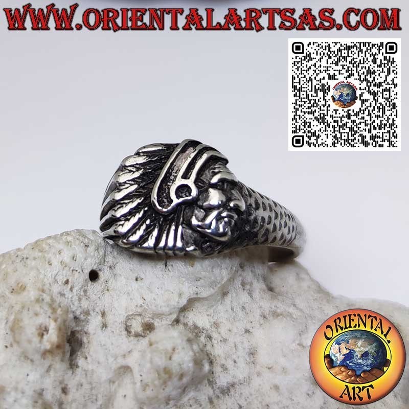 Anillo de plata con cabeza de indio nativo americano de perfil