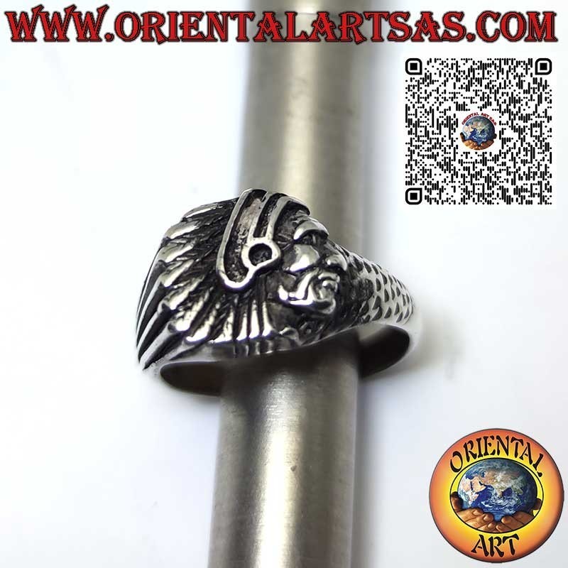 Anello in argento con testa di Indiano nativi d'America di profilo