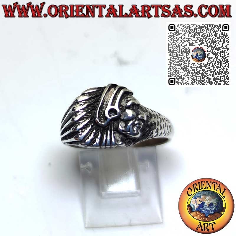 Silver ring with Native American Indian head in profile