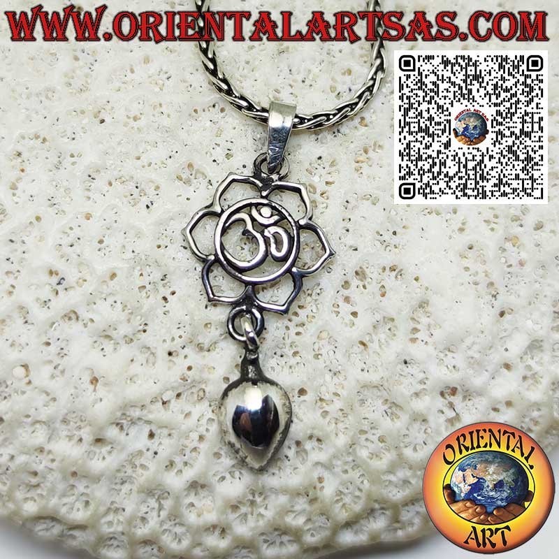Silver pendant with ॐ om Aum in lotus flower and pendant